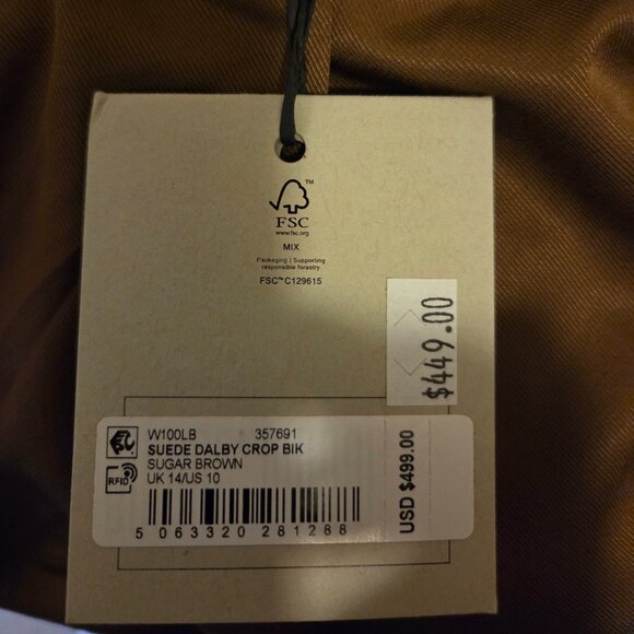 NWT AllSaints Dalby Cropped Suede Biker Jacket (SUGAR BROWN) US 10 - Picture 7 of 10